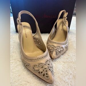 SESTO MEUCCI Leather cutout Embellished Women's Slingback Heels